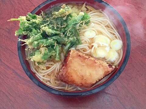 春菊の天ぷらと薩摩揚げ天の柔麺。